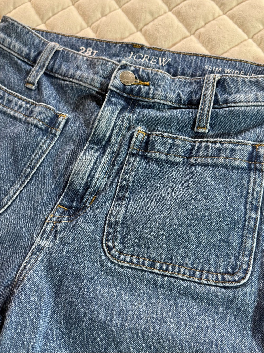 J.Crew Slim Wide Leg Patch Pocket Jeans Blue Denim Size 28T Tall